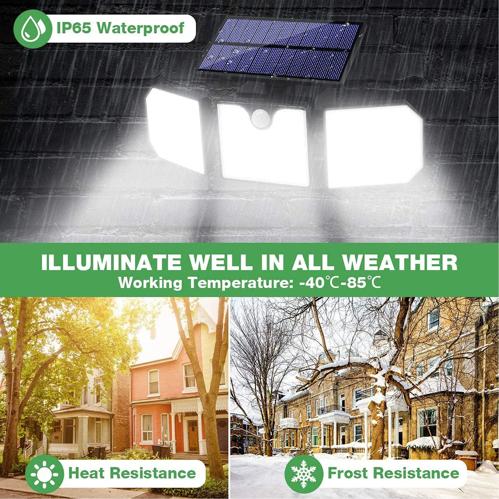 230 LED Solar Motion Sensor Lights; 3 Adjustable Heads IP65 Waterproof Outdoor Solar Lights