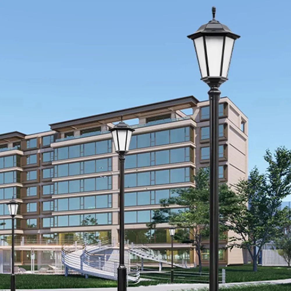 Solar Street Light Pole LED Outdoor Light Black Aluminum Street Garden Light Lamp