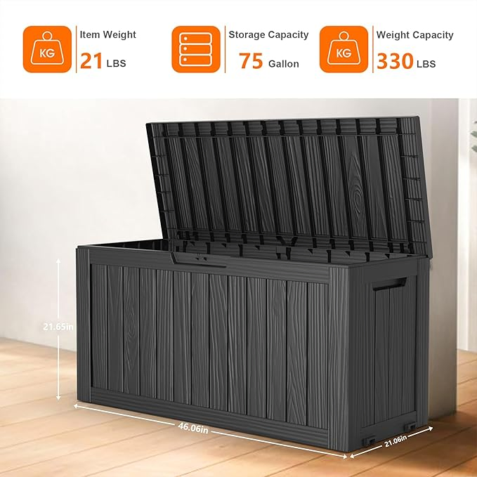 Resin Deck Box, Lockable Patio Outdoor Storage Box