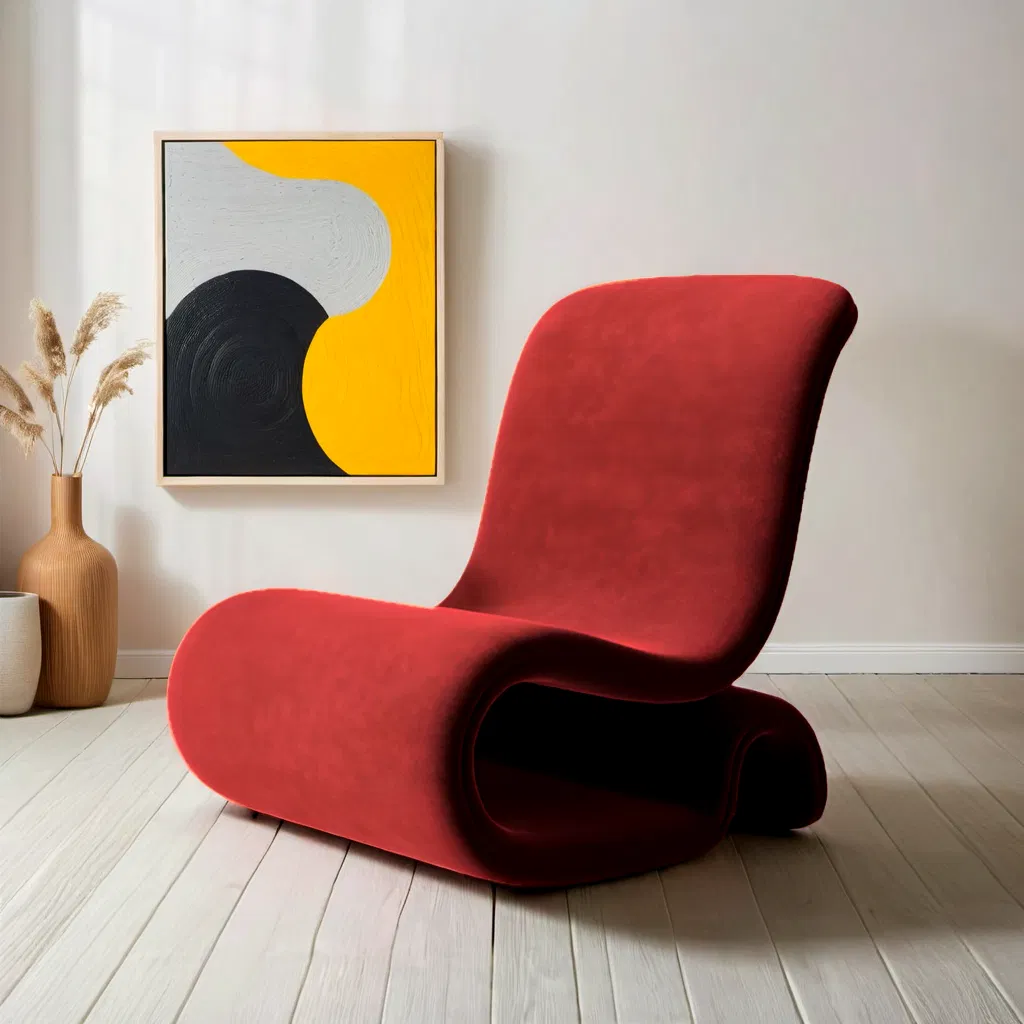 Cozy Reading Nook Elegant Red Fabric Chair Single Sofa