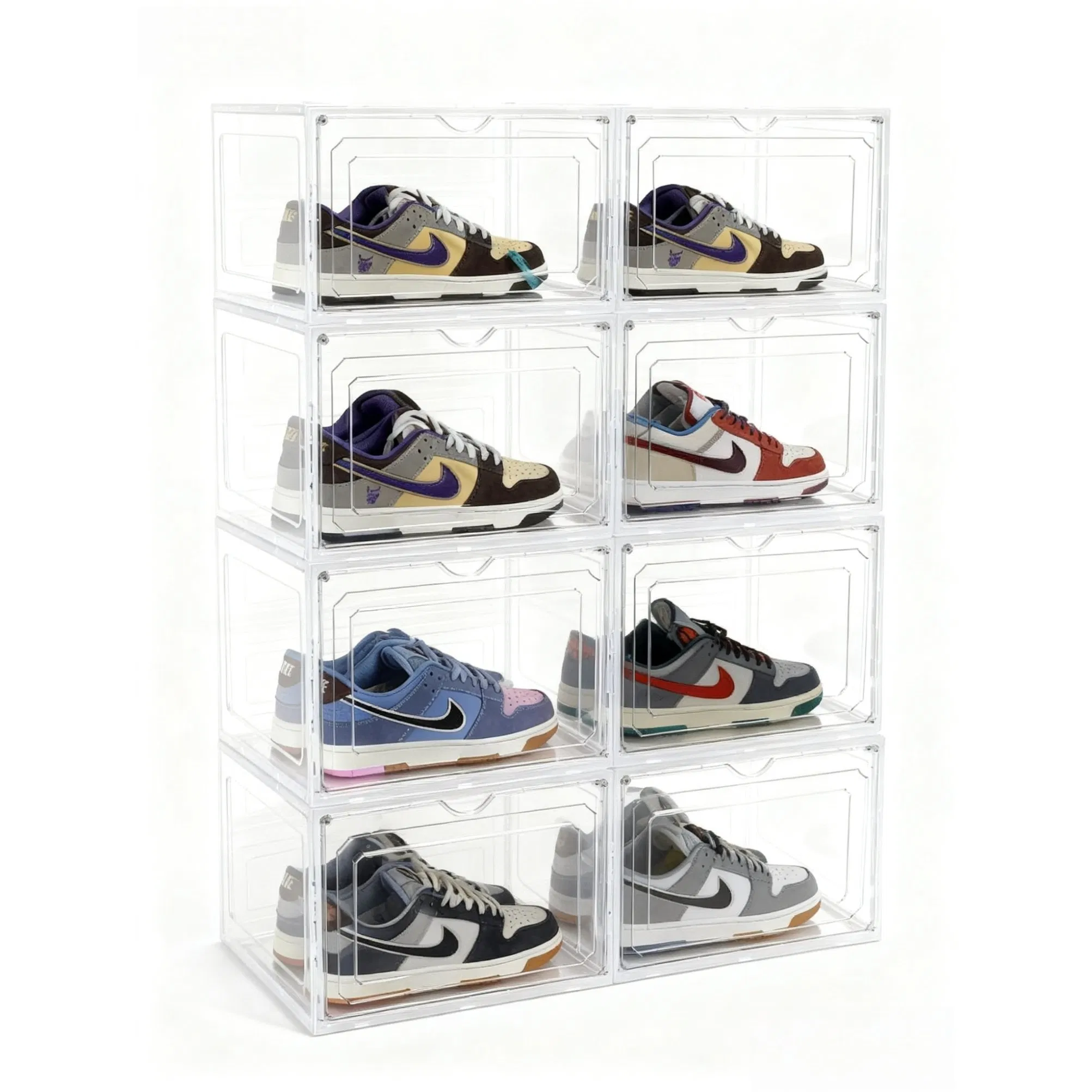 Multi-Purpose Magnetic Transparent Shoe Box - Stackable Clear Plastic for Entryway &amp; Toy Storage