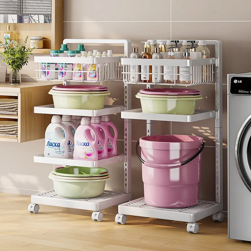 Movable Laundry Room Bucket Storage Rack 4