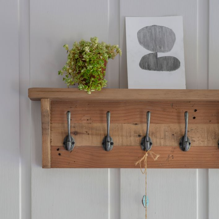 The Pine Wooden Hallway Coat Rack Furniture with Metal Stainless Steel Rail Hooks Hanger in High Quality