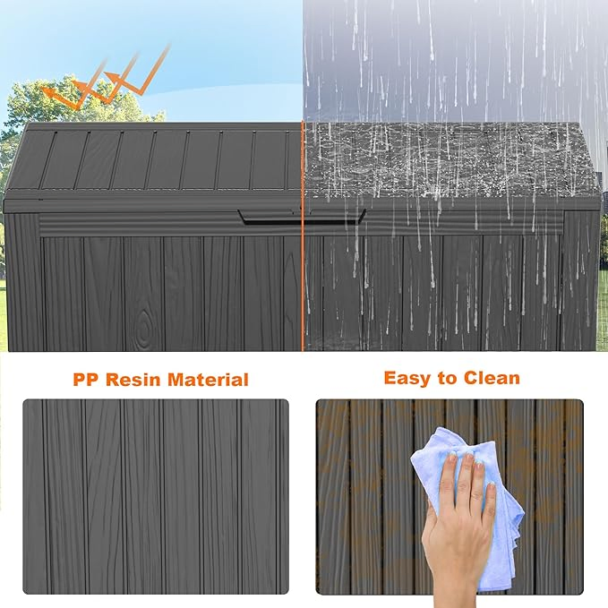 Resin Deck Box, Lockable Patio Outdoor Storage Box