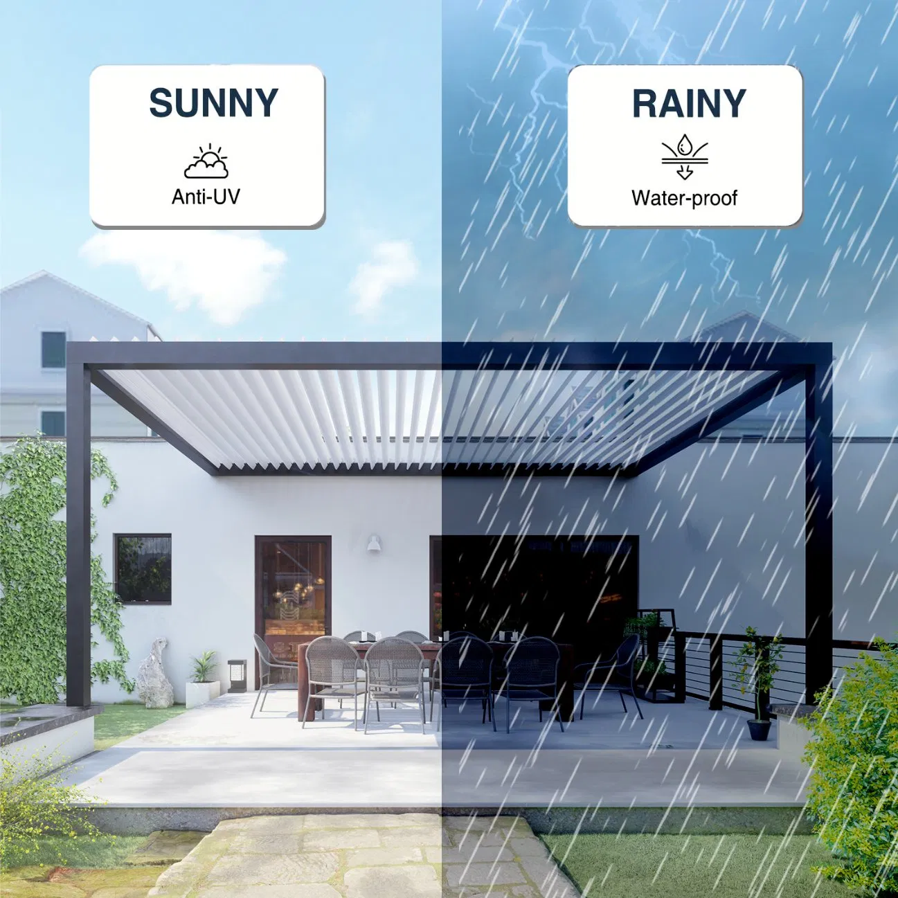 Outdoor Garden Gazebo Patio Aluminum Waterproof Shade Retractable Louvered Roof Pergola