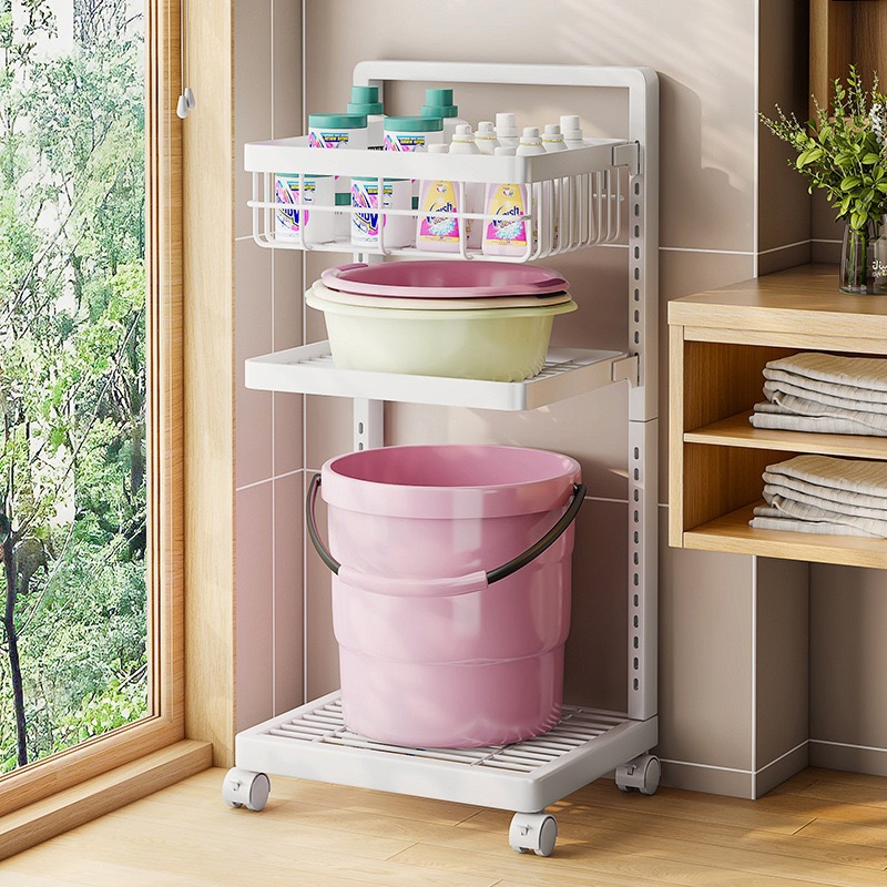 Movable Laundry Room Bucket Storage Rack