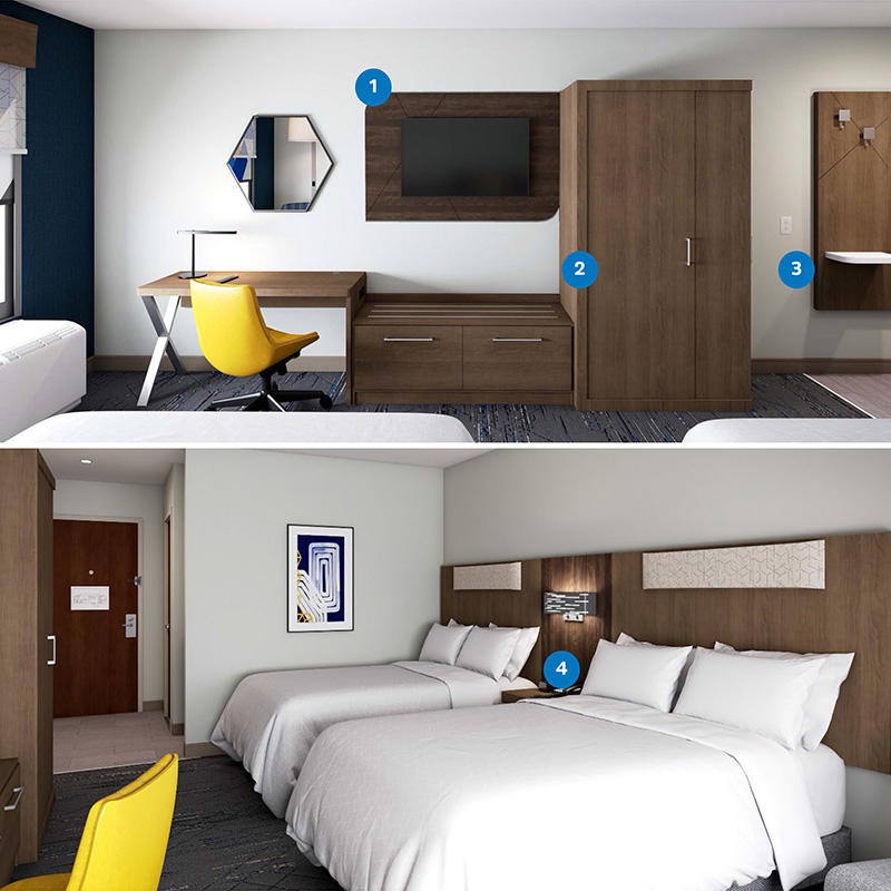 Professional Manufacturer King Size Hotel Wood Bed Standard Guest Room Furniture Hotel Suite