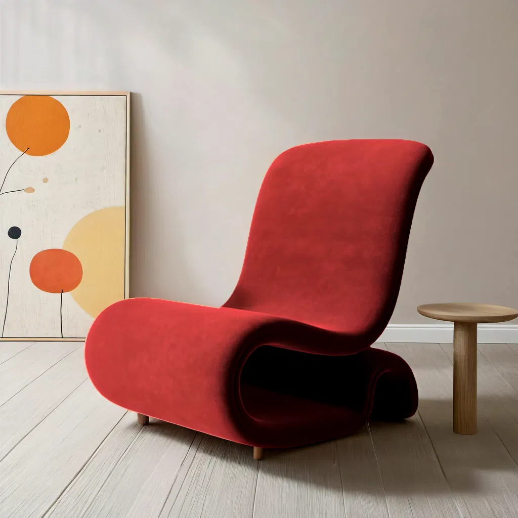 Cozy Reading Nook Elegant Red Fabric Chair Single Sofa