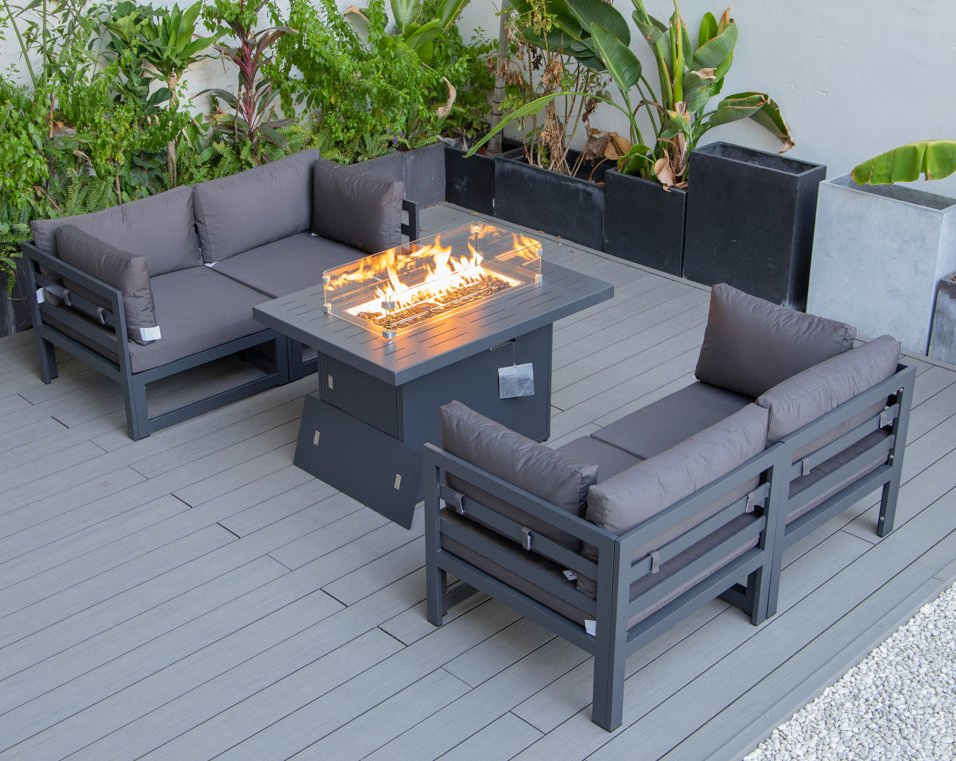 Hotel Furniture Garden Patio Aluminum Sofa Sets Outdoor Sofa with Fire Pit Table