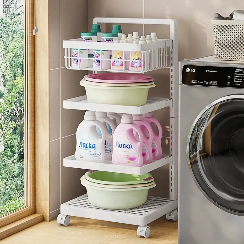 Movable Laundry Room Bucket Storage Rack 5