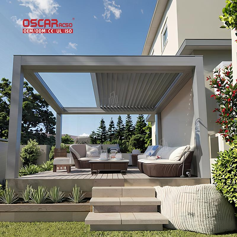 Outdoor Garden Gazebo Patio Aluminum Waterproof Shade Retractable Louvered Roof Pergola