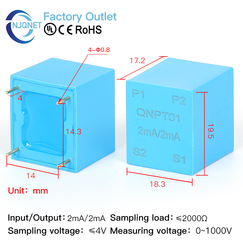 Qnct02 10A 10mA 50A 25mA 20A 20mA 1000/1 2000/1 Micro Current Sensor PCB Mount CT Miniature Precision AC Current Transformer