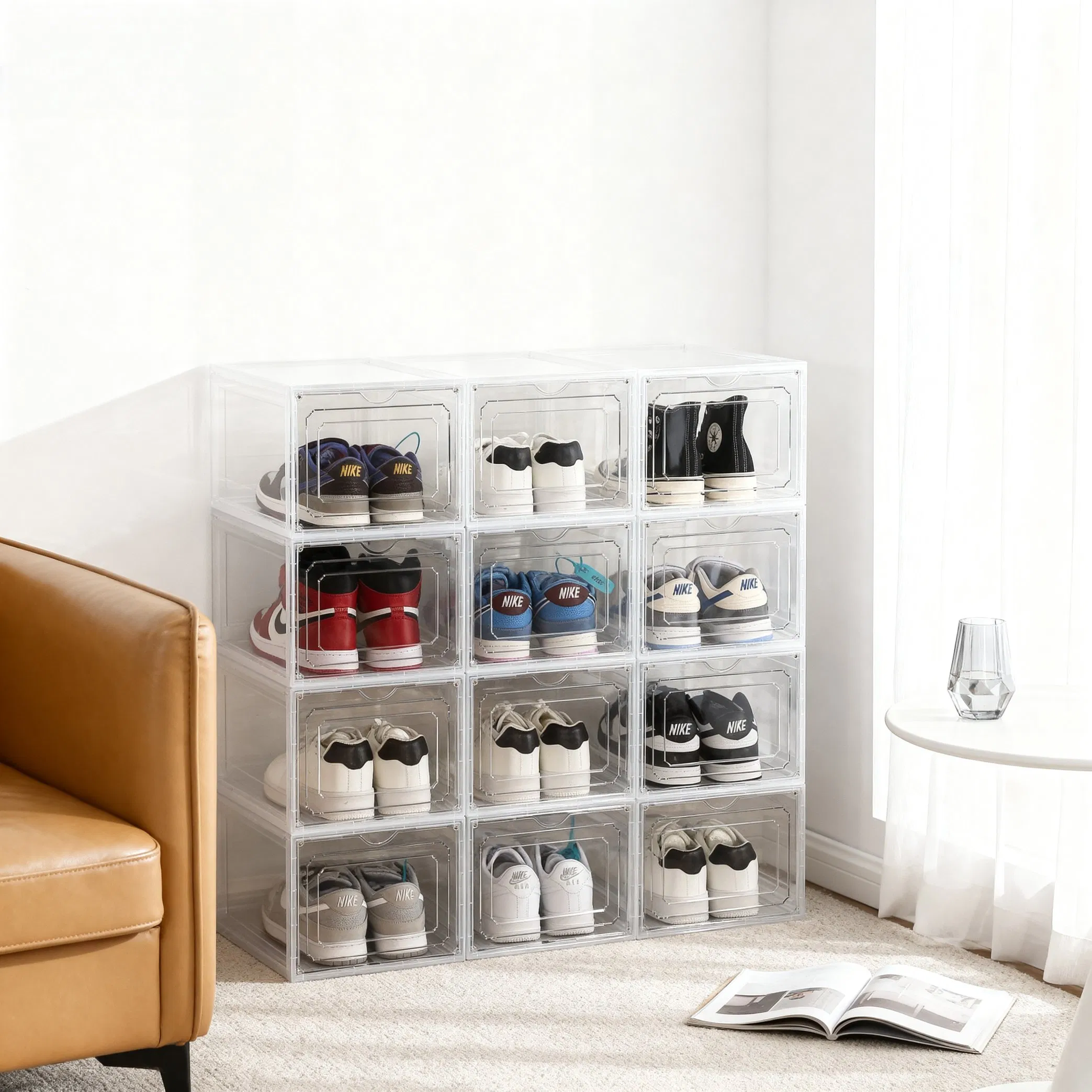 Stackable Clear Plastic Shoe Storage Box for Entryway