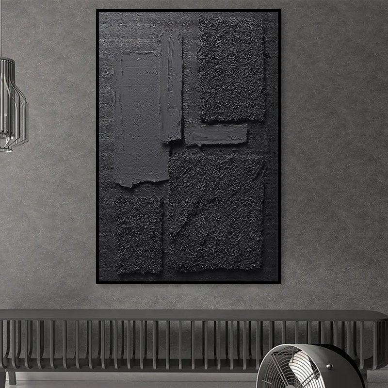 Custom Made Minimalist Dark Relief Hand-Painted Oil Painting Entryway Decor