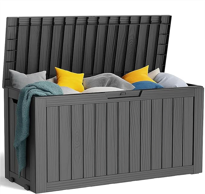 Resin Deck Box, Lockable Patio Outdoor Storage Box