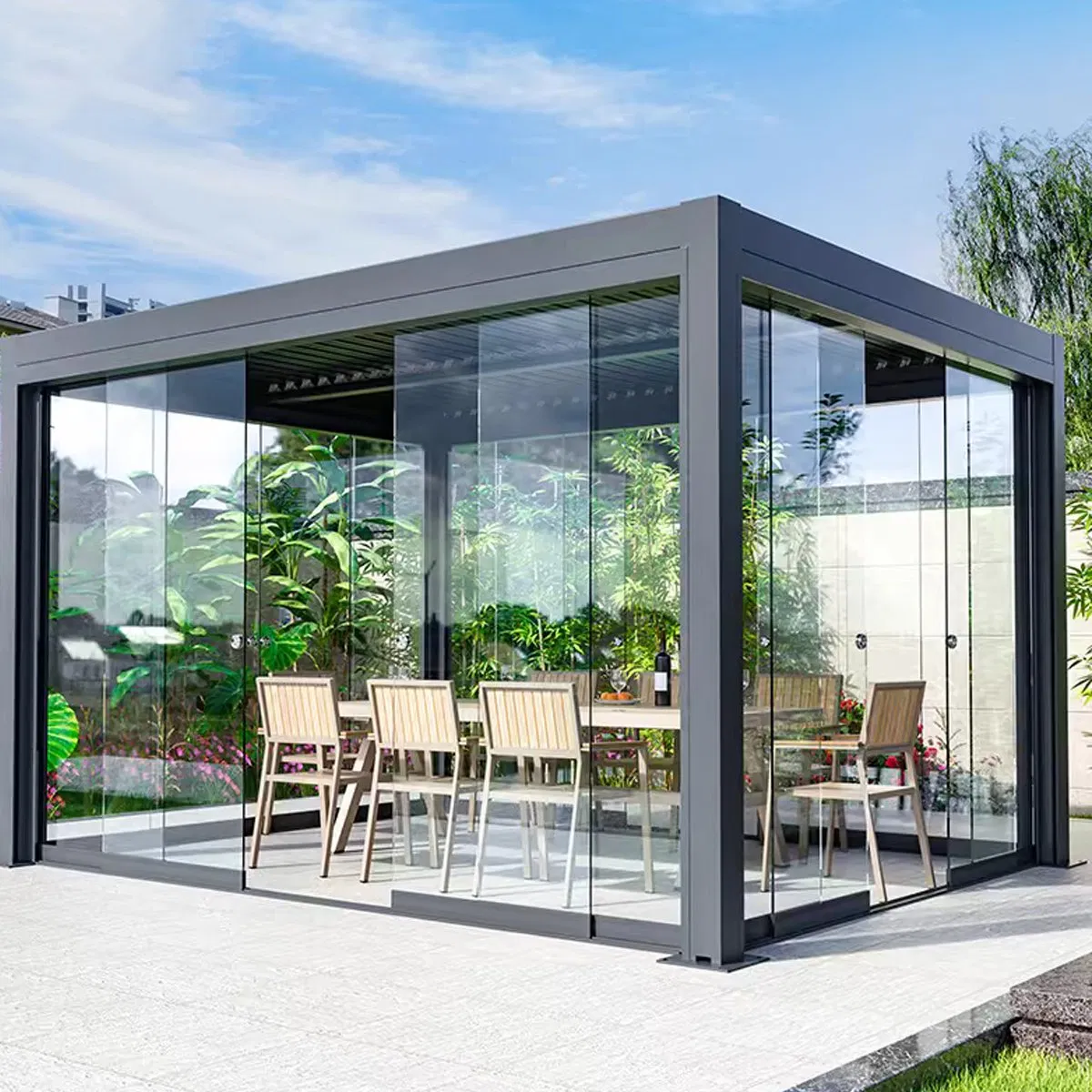 Wholesale Building Deck Outdoor Furniture Bioclimatic Garden Patio Electric Motorized Gazebo 4X8 OEM Louvered Roof Waterproof Sunshade Aluminum Pergola