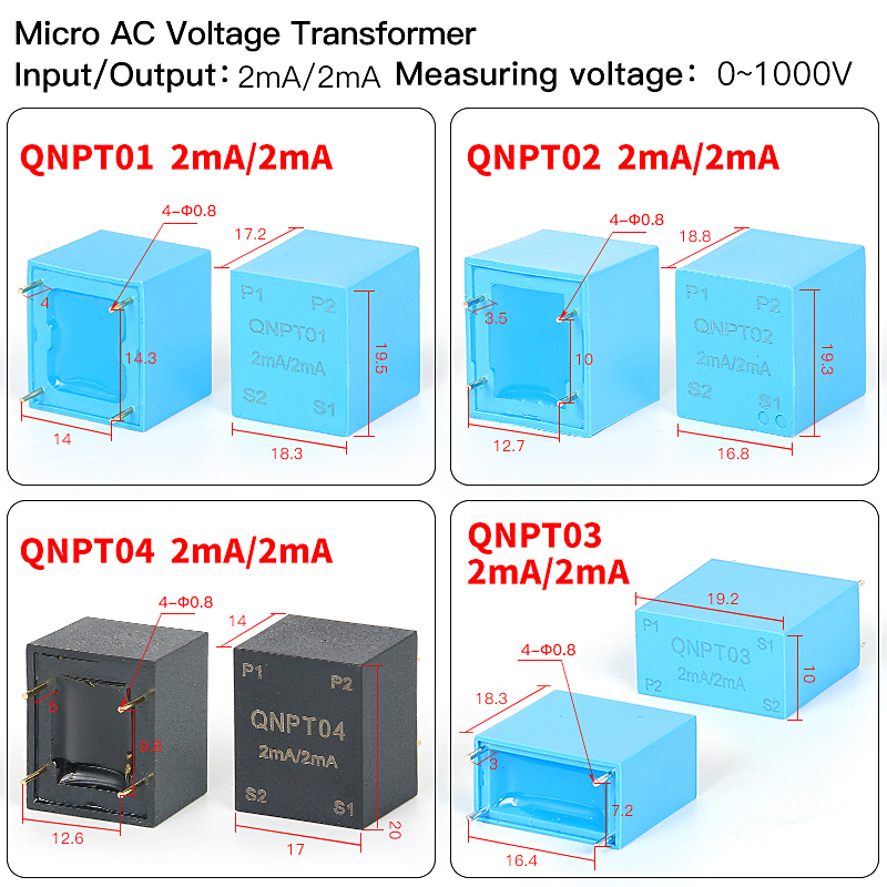 Qnct02 10A 5mA 50A/25mA 20A 10mA 40A 20mA 100A PCB Mount CT Miniature Precision AC Current Transformer Micro Current Transducer