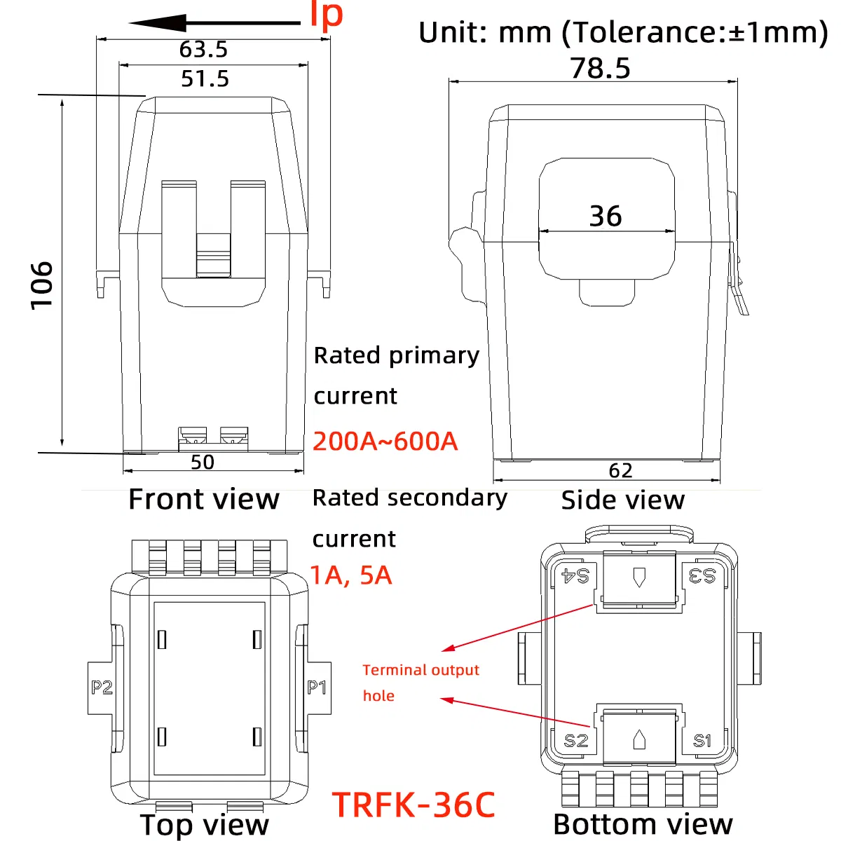 TR Three Phase Split Core Open Type AC Current Transformer 200A/300A/400A/500A600A/5A/1A Measurement CT