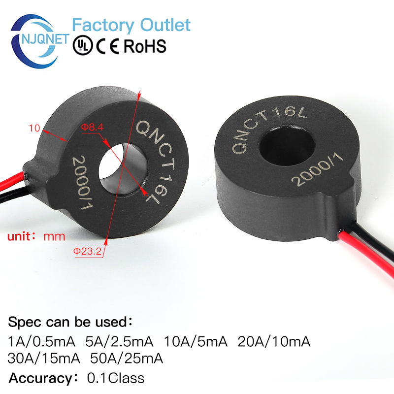 Qnct02 10A 10mA 50A 25mA 20A 20mA 1000/1 2000/1 Micro Current Sensor PCB Mount CT Miniature Precision AC Current Transformer