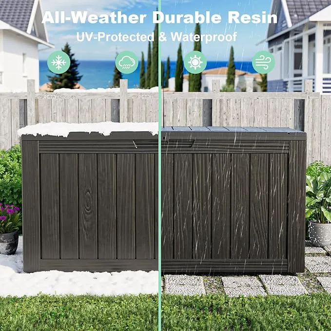 Resin Deck Box, Lockable Patio Outdoor Storage Box