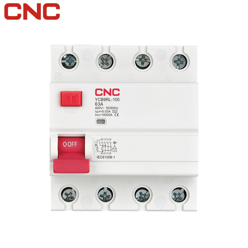 CNC Ycb9rl-100 Series RCCB 4p 63A 100mA 500mA Residual Current Circuit Breaker 32A