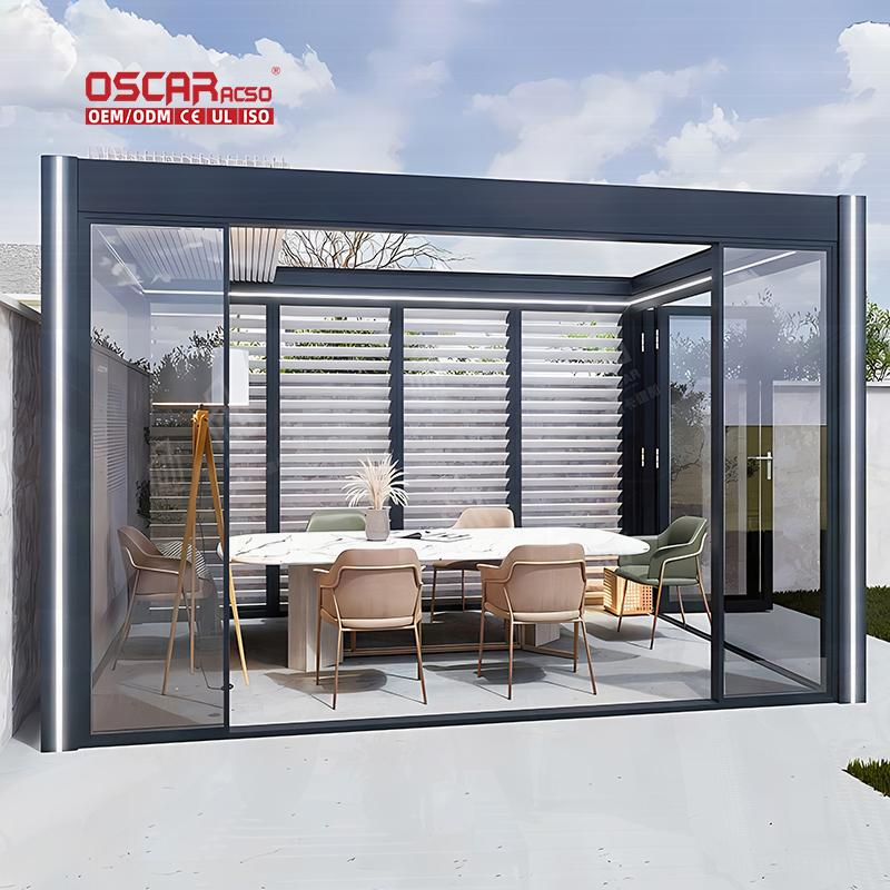 Outdoor Garden Gazebo Patio Aluminum Waterproof Shade Retractable Louvered Roof Pergola