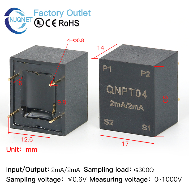 Qnpt04 2mA: 2mA 300V 500V 100V AC Voltage Transducer Miniature PCB Mount Potential Transformer Factory Precision Voltage Transformer
