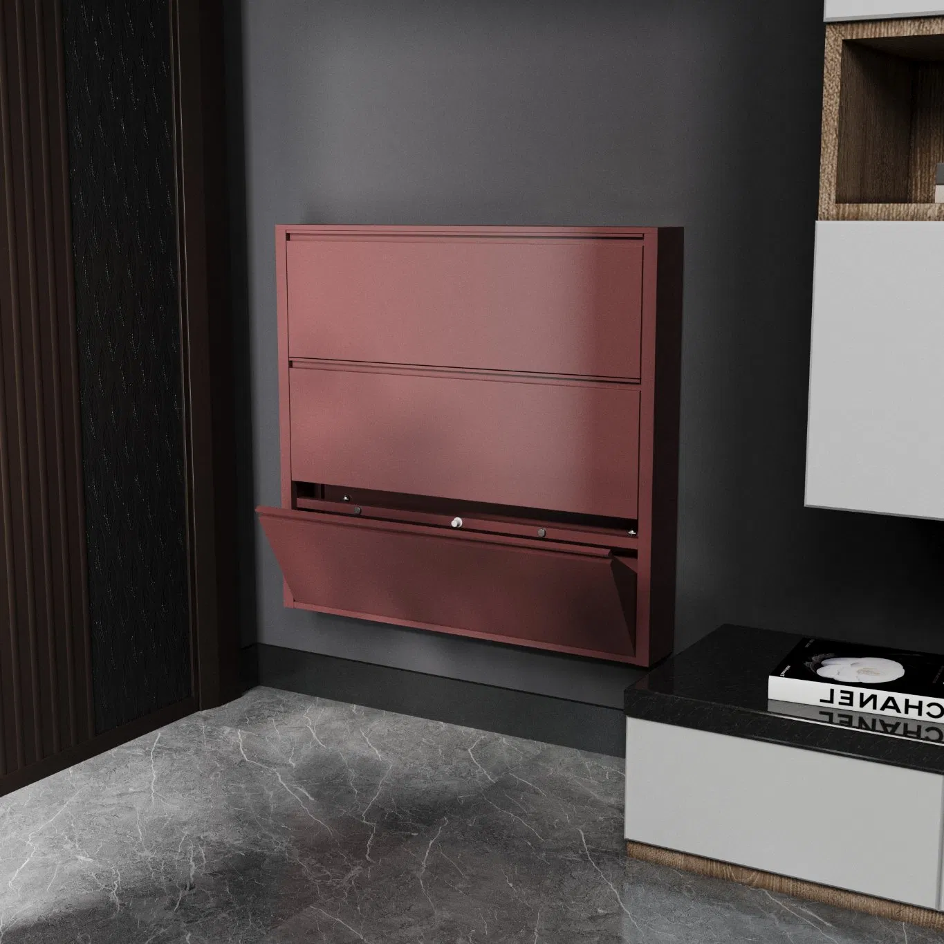 Modern Design Home Use Wall Mounted Entryway Rack Metal Shoe Cabinet