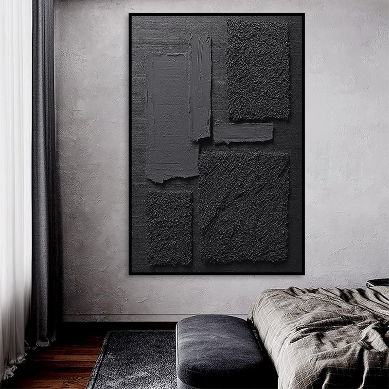 Custom Made Minimalist Dark Relief Hand-Painted Oil Painting Entryway Decor