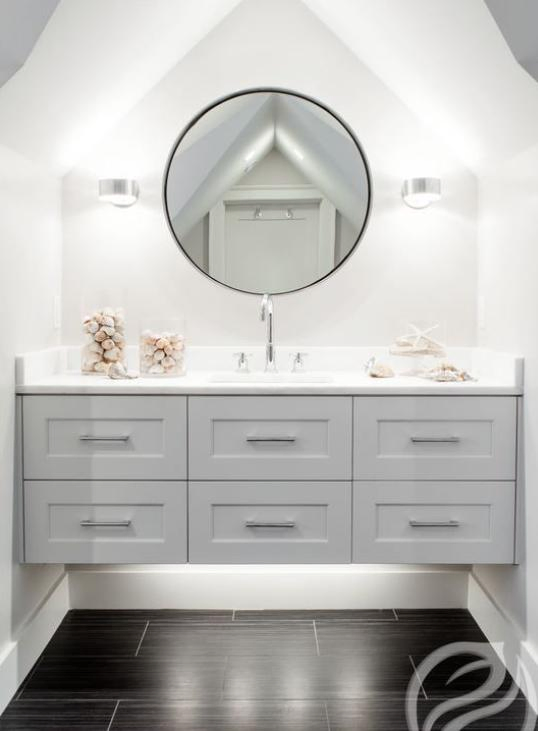 Transitional Gray Floor Laundry Room Design White High Gloss Lacquer Washer Dryer Cabinets