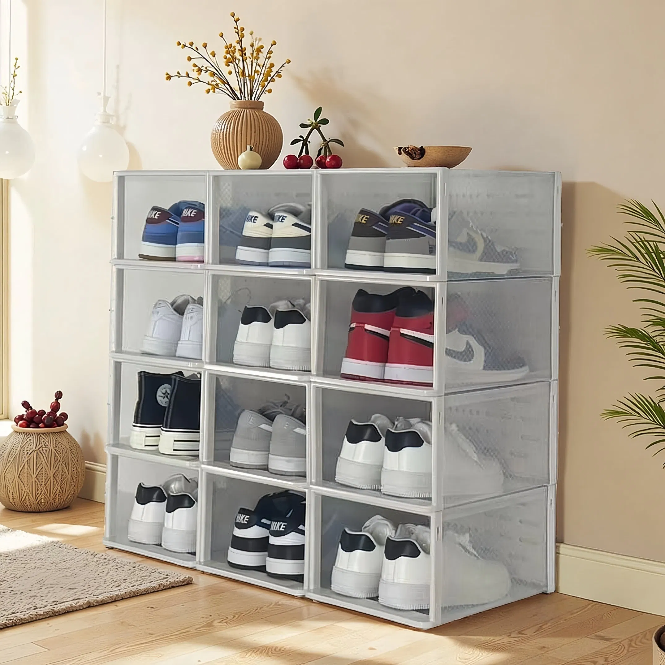 Modern Entryway Shoe Storage Rack - Stackable &amp; Detachable Plastic for Easy-Find Sneakers