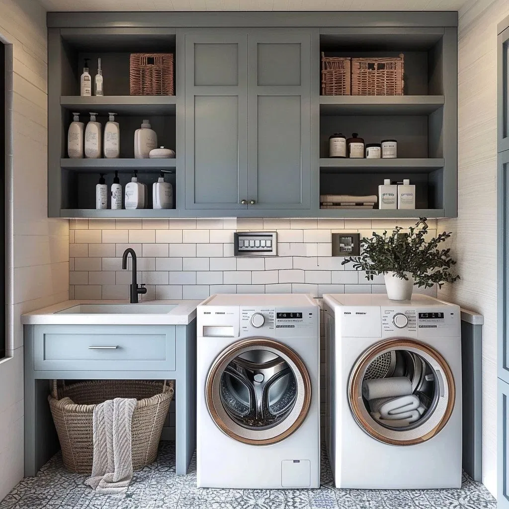 Cbmmart Modern Balcony Laundry Sink Shaker Cabinets Living Room Storage Cabinet with Convenient Washing Machine Access