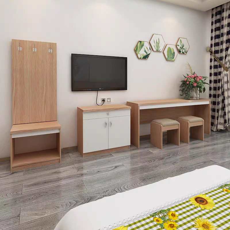 Nordic Style Customized Modern Design 3-4 Star Hotel Furniture Guest Room Bedroom Wardrobe TV Table Set Furniture Sets