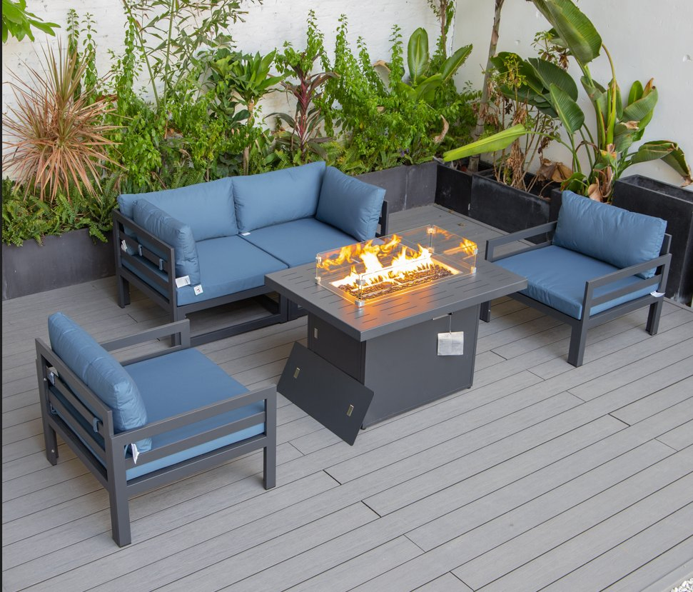 Hotel Furniture Garden Patio Aluminum Sofa Sets Outdoor Sofa with Fire Pit Table