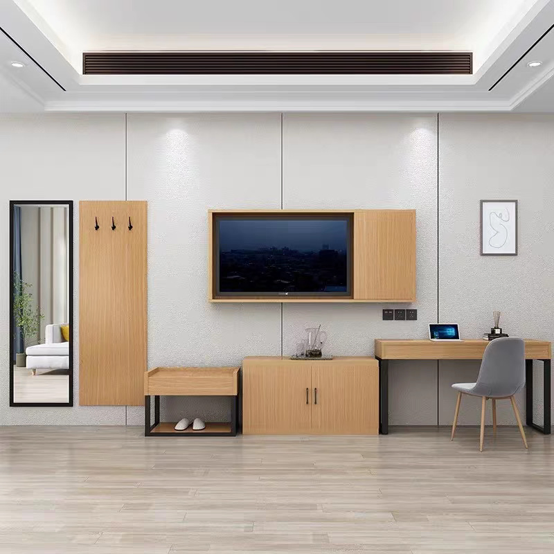 Nordic Style Customized Modern Design 3-4 Star Hotel Furniture Guest Room Bedroom Wardrobe TV Table Set Furniture Sets