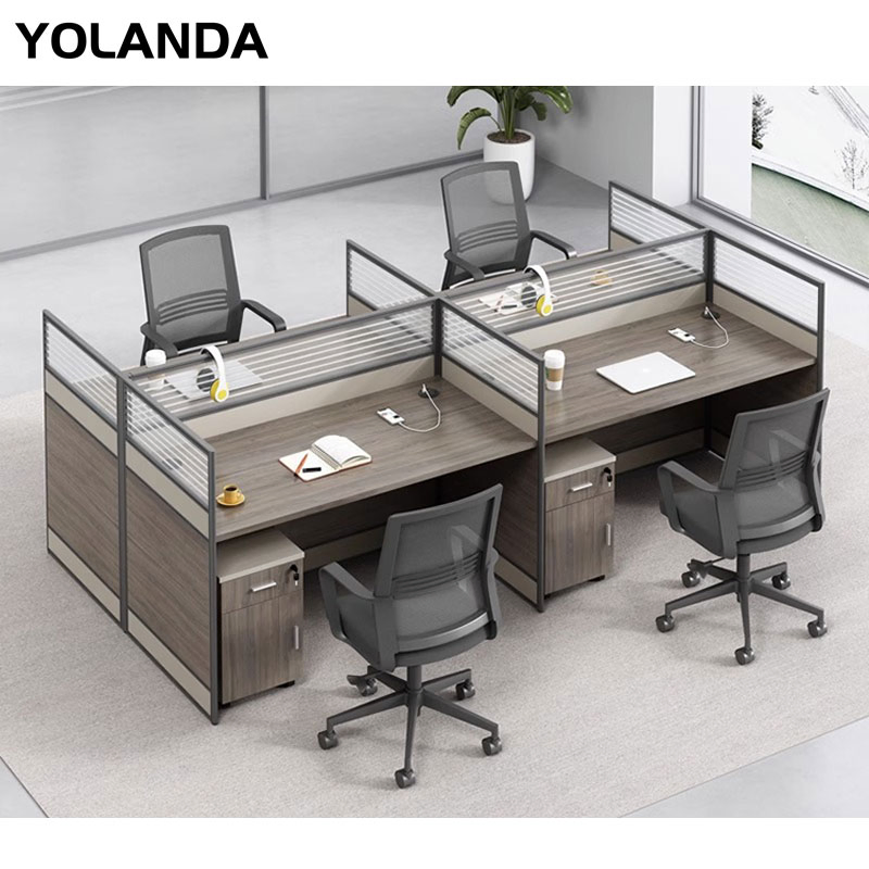 Yolanda 2025 Modern Commercial Office Desk 4-Person Workstation Furniture MFC Material Modular Extendable Convertible Partition for Home Use