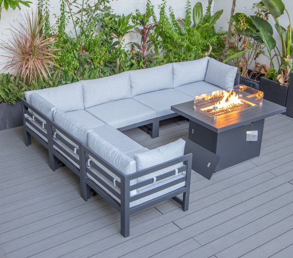 Hotel Furniture Garden Patio Aluminum Sofa Sets Outdoor Sofa with Fire Pit Table