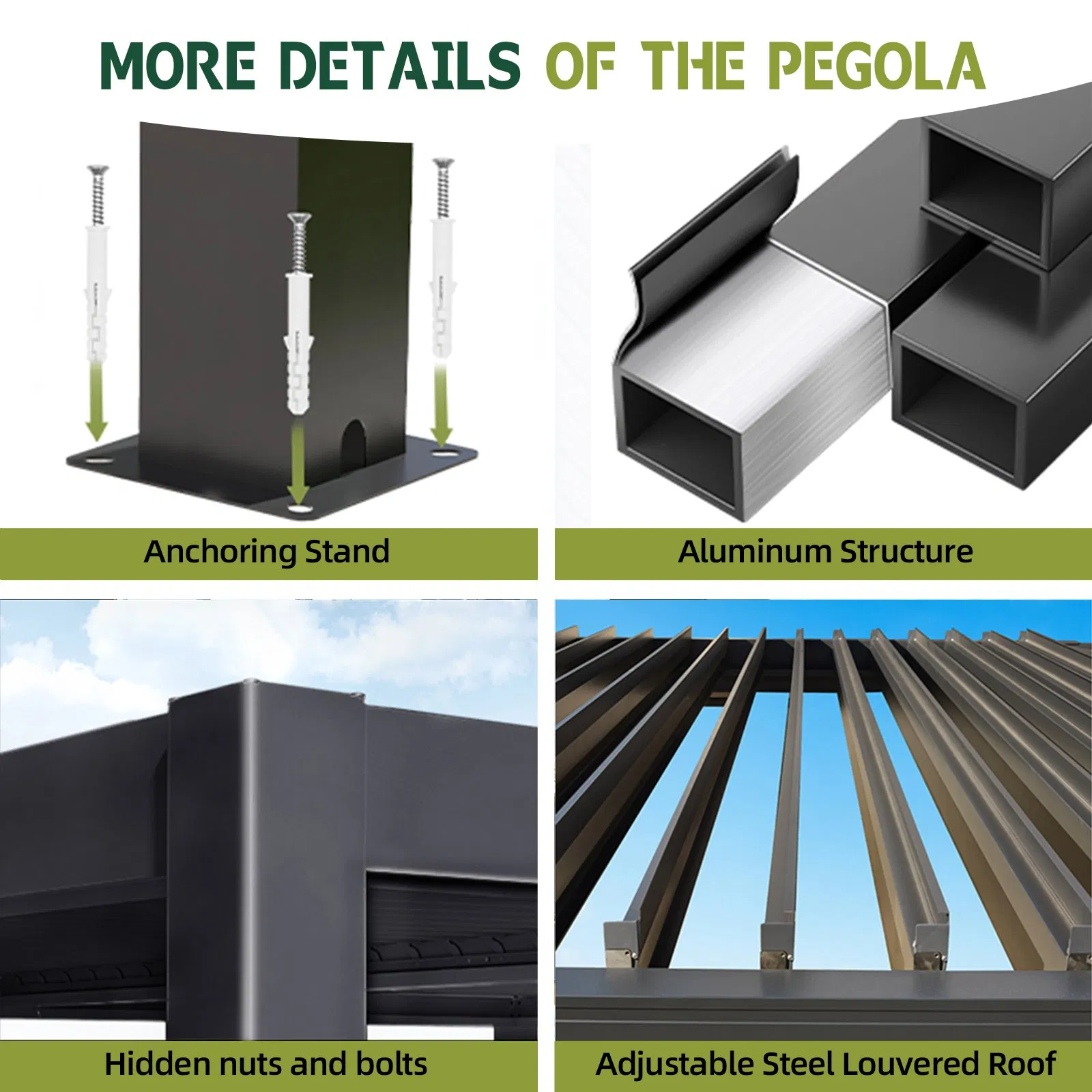 Outdoor Garden Gazebo Patio Aluminum Waterproof Shade Retractable Louvered Roof Pergola