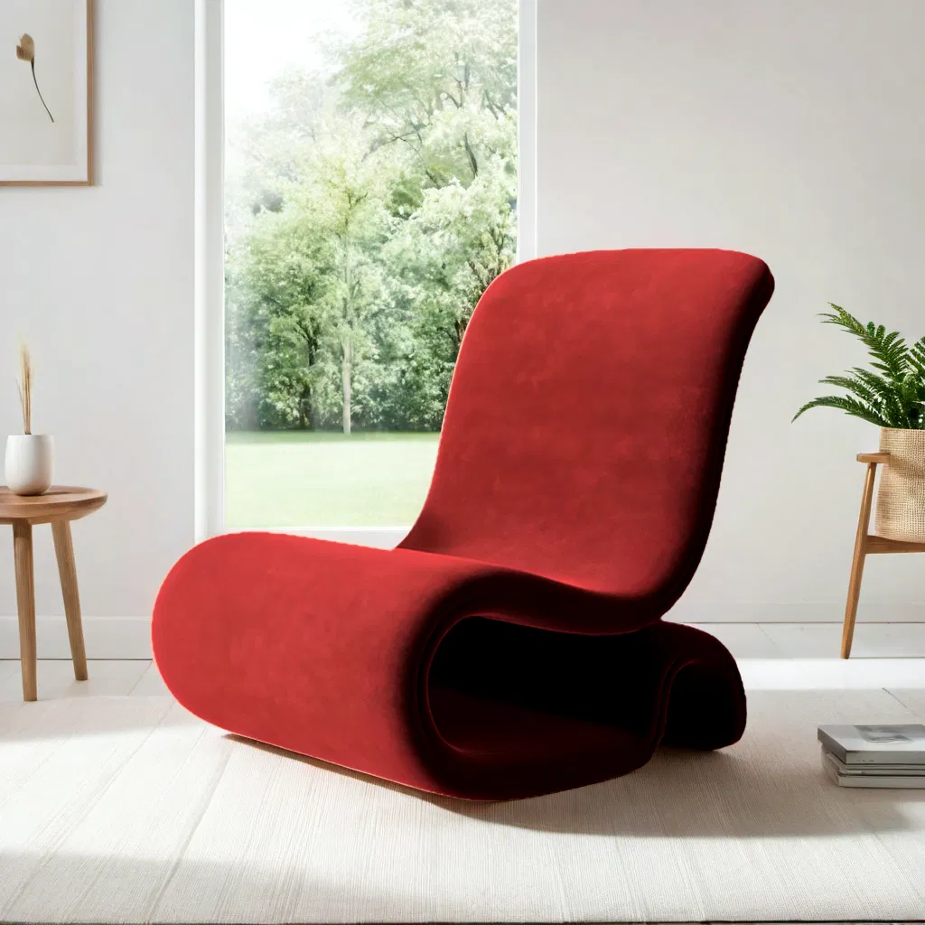 Cozy Reading Nook Elegant Red Fabric Chair Single Sofa