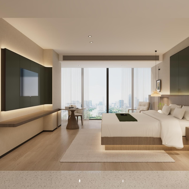 Trendy Intelligent Hotel Bedroom Furniture Set for Resort Guest Rooms