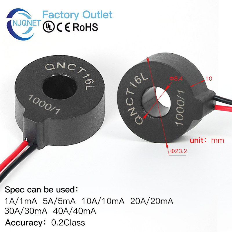 Qnct02 10A 10mA 50A 25mA 20A 20mA 1000/1 2000/1 Micro Current Sensor PCB Mount CT Miniature Precision AC Current Transformer
