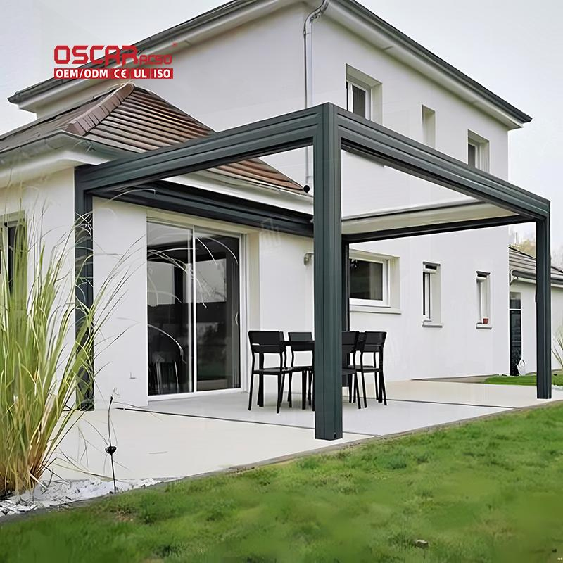 Outdoor Garden Gazebo Patio Aluminum Waterproof Shade Retractable Louvered Roof Pergola