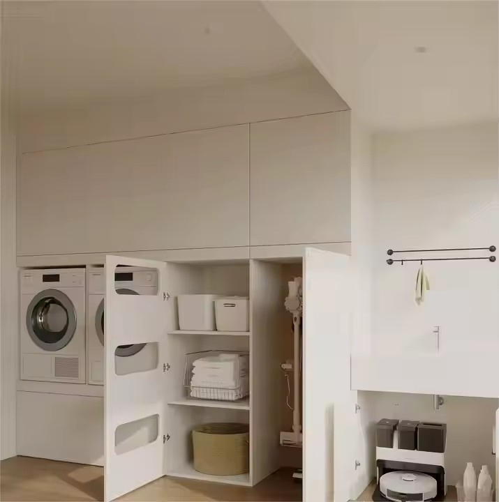Modern Balcony Laundry Sink Cabinet Living Room Storage Cabinet with Convenient Washing Machine Access