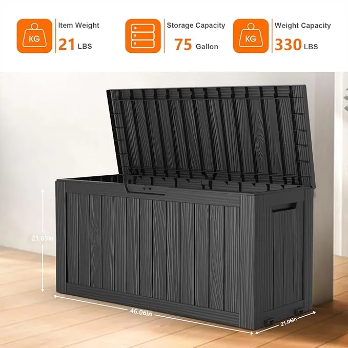 Resin Deck Box, Lockable Patio Outdoor Storage Box