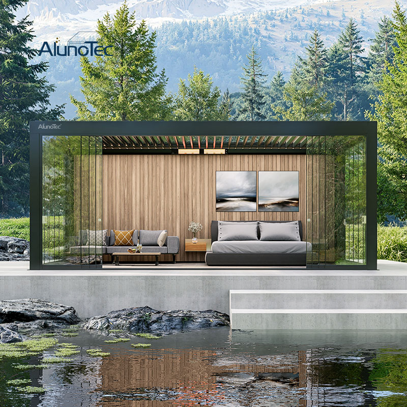AlunoTec 4X8 DIY Waterproof Patio Sunshade Spring Electric Pool Garden Furniture Gazebo USA Commercial OEM Outdoor Aluminum Louvered Biolimatic Pergola