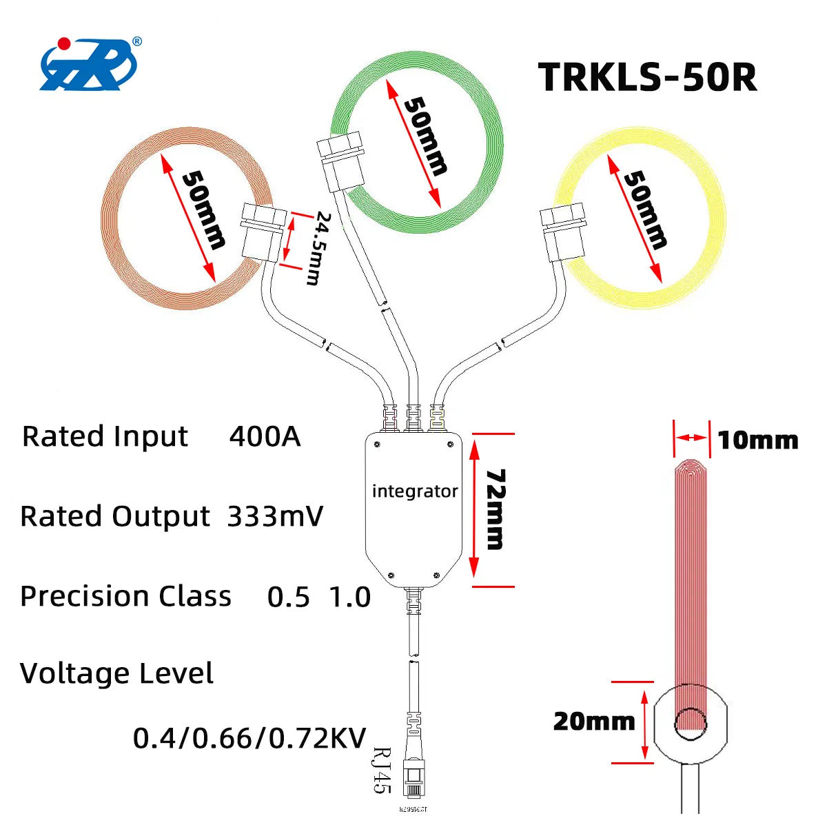 TR Three Phase Wide Current Transformer Output Transformer Flexible Rogowski Coil 300ka