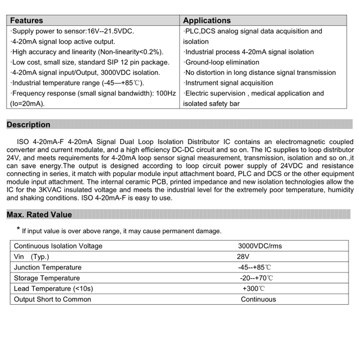 2-Wires 4-20mA Current Loop Signal Transformer