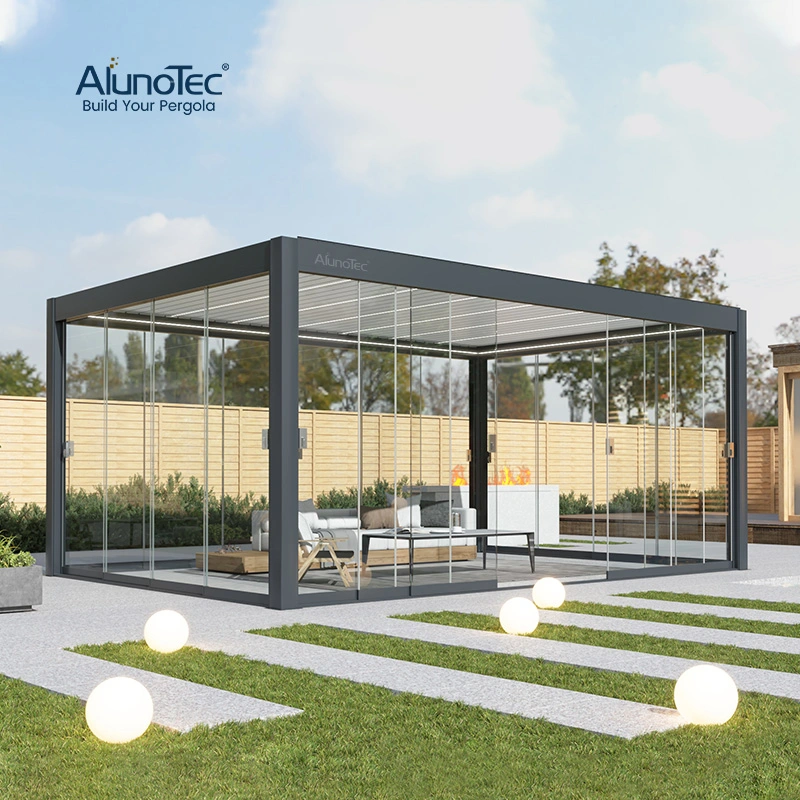 AlunoTec 4X4 4X6 4X8 Wholesale Sunshade Pavilion DIY Patio Garden Aluminum Outdoor Louvered Gazebo Waterproof Bioclimatic Pergola