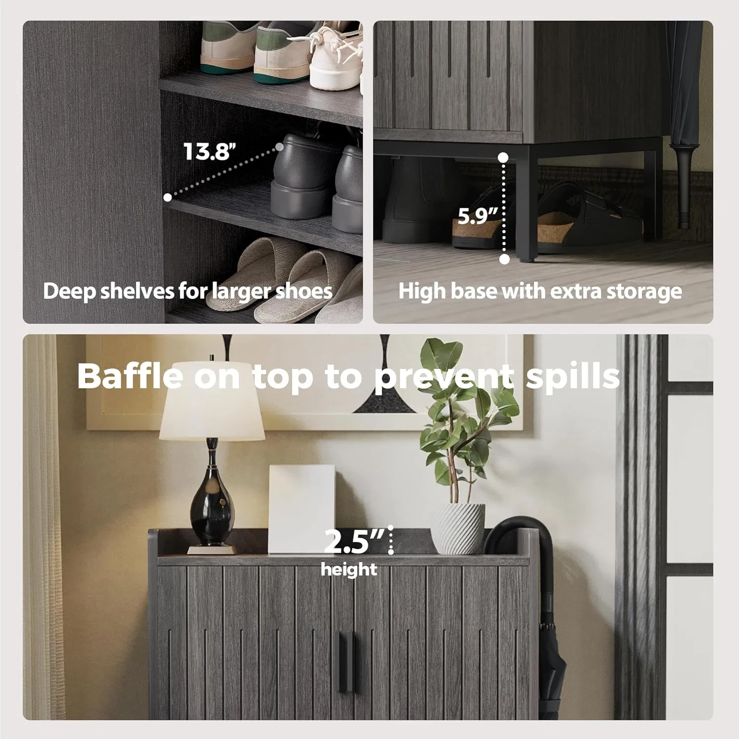 Entryway Barn-Door Style Shoe Cabinet with Adjustable Shelves Top Baffle and Metal Support Feet