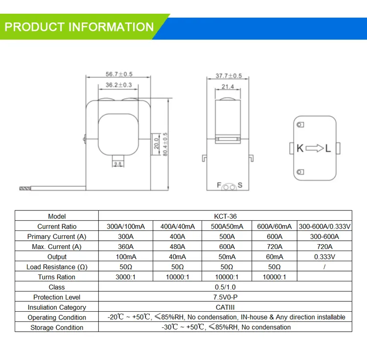 Split Core CT Kct-36 Features